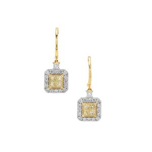 1ct Natural Yellow Diamonds & White Diamonds 9K Gold Earrings