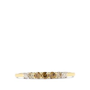 1/4ct White, Champagne & Golden Ivory Diamond 9K Gold Ring  