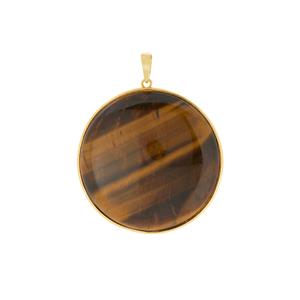 89.50cts Yellow Tiger's Eye Gold Tone Sterling Silver Pendant 