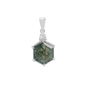Moss Agate & White Zircon Sterling Silver Pendant ATGW 6.85cts