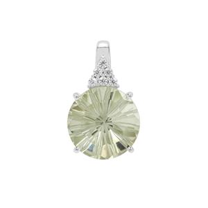 Honeycomb Cut Prasiolite & White Zircon Sterling Silver Pendant ATGW 5.60cts