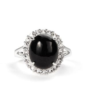 Type A Black Jadeite & White Topaz Sterling Silver Ring ATGW 6.75cts