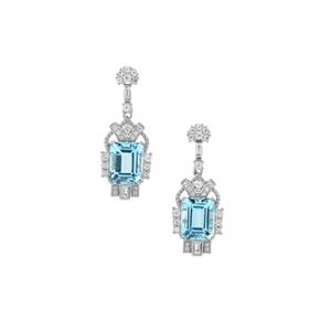 Sky Blue Topaz & White Topaz Platinum Plated Sterling Silver Earrings ATGW 9.40cts