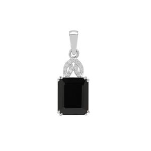 Black Spinel & White Zircon Sterling Silver Pendant ATGW 6cts