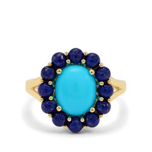 Sleeping Beauty Turquoise & Sar-i-Sang Lapis Lazuli 9K Gold Ring ATGW 3.90cts