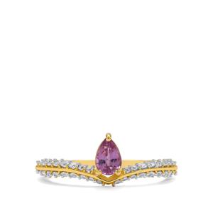 Unheated Purple Sapphire & White Zircon 9K Gold Ring ATGW 0.85ct