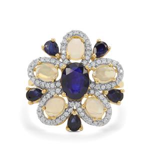 Thai Sapphire, Ethiopian Opal & White Zircon 9K Gold Tomas Rae Ring ATGW 4.35cts (F)