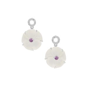 Optic Quartz, Amethyst Moroccan Earrings with White Zircon in Sterling Silver 19.35cts