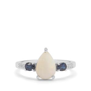 Coober Pedy Opal, Australian Blue Sapphire Ring with White Zircon in Sterling Silver 1.35cts 
