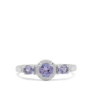 Tanzanite & White Zircon Sterling Silver Ring ATGW 0.95ct