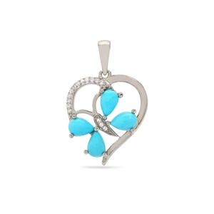 Sleeping Beauty Turquoise & White Topaz Platinum Plated Sterling Silver Pendant ATGW 1.65cts