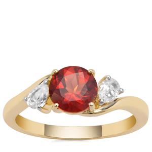 Red Labradorite Ring with White Zircon in 9K Gold 1.37cts