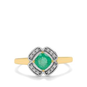 Colombian Emerald & White Zircon 9K Gold Ring ATGW 0.70ct
