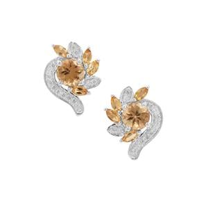 Scapolite, Diamantina Citrine Earrings with White Zircon in Sterling Silver 2.44cts