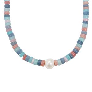Freshwater Pearl & Multi-Colour Opal Sterling Silver Necklace (7 x 8 MM)