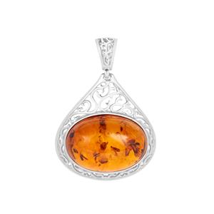 Baltic Cognac Amber (18x25mm) Pendant in Sterling Silver 