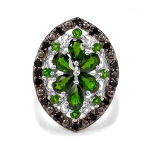 Chrome Diopside & Black Spinel Sterling Silver Ring ATGW 3.61cts