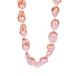 Baroque Papaya Pearl Gold Tone Sterling Silver Necklace (23 x 13mm)