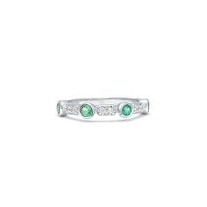 Ethiopian Emerald & White Zircon Sterling Silver Ring ATGW 0.65ct