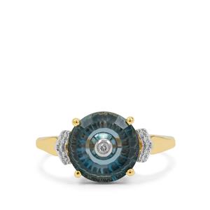 Lehrer TorusRing London Blue Topaz & Diamond 9K Gold Ring ATGW 3.60cts