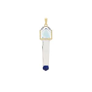 Lehrer Cosmic Obelisk Sky Blue Topaz, Sar-i-Sang Lapis Lazuli, Optic Quartz & Diamond 9K Gold Pendant 