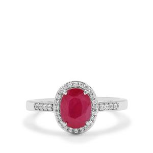 Kenyan Ruby & White Zircon Platinum Plated Sterling Silver Ring ATGW 1.95cts