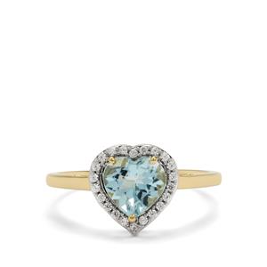 Santa Maria Aquamarine & White Zircon 9K Gold Heart Ring ATGW 1.10cts