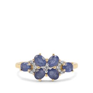 Burmese Blue Sapphire & White Zircon 9K Gold Ring ATGW 1.58cts