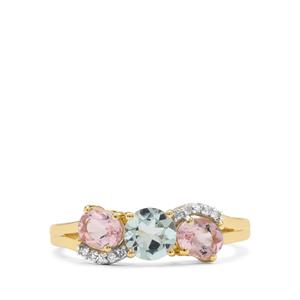 Cherry Blossom™ Morganite, Aquaiba™ Beryl & Diamond 9K Gold Ring ATGW 1.15cts