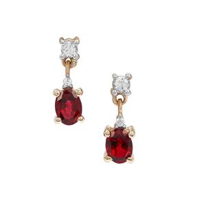 Burmese Red Spinel Earrings with White Zircon in 9K Gold 0.50ct