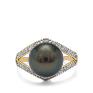 Tahitian Cultured Pearl Ring with White Zircon in 9K Gold (11MM)