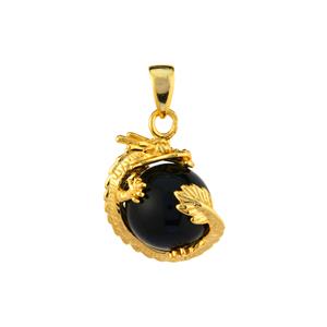 8cts Black Agate Gold Tone Sterling Dragon Pendant 
