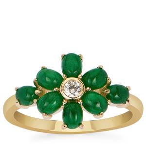 Sandawana Emerald & White Zircon 9K Gold Ring ATGW 1.55cts
