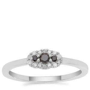 Black Diamond Ring with White Diamond in Sterling Silver 0.21ct
