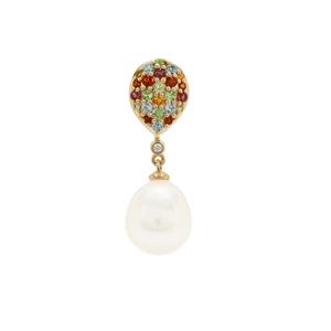 'The Imperial Pendant' South Sea Cultured Pearl & Multi Gemstones 9K Gold Pendant (11mm)