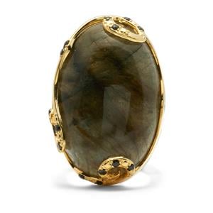 Paul Island Labradorite & Black Spinel Gold Tone Sterling Silver Ring ATGW 44.80cts