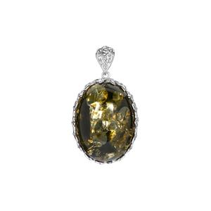 Baltic Green Amber Pendant in Sterling Silver (30 x 22mm)