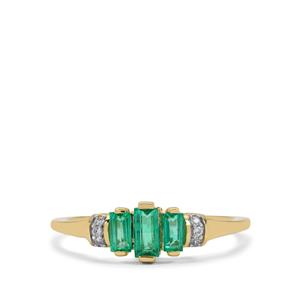 Panjshir Emerald & White Zircon 9K Gold Ring ATGW 0.50ct