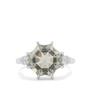 Mirror of Paradise Cut Prasiolite & White Zircon Sterling Silver Ring ATGW 5.20cts