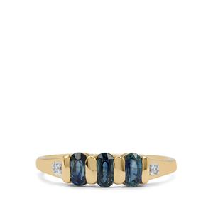 Diego Suarez Blue Sapphire & White Zircon 9K Gold Ring ATGW 1cts
