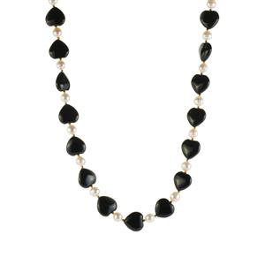 Black Agate & Kaori Freshwater Cultured Pearl Gold Tone Sterling Silver Necklace 