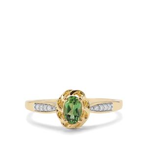 Chrome Tourmaline Ring with Diamond in 9K Gold 0.43ct