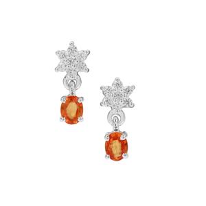 Songea Orange Sapphire & White Zircon Sterling Silver Earrings ATGW 0.95ct