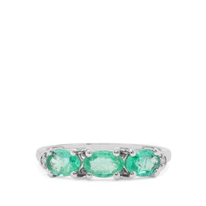 Ethiopian Emerald Ring with Diamond in 9K White Gold 1.05cts