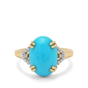 Sleeping Beauty Turquoise & White Zircon 9K Gold Ring ATGW 5.10cts