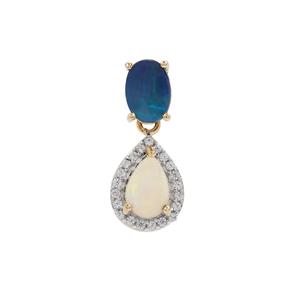 Coober Pedy Opal, Crystal Opal on Ironstone & White Zircon 9K Gold Pendant 