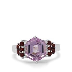 Rose De France Amethyst Ring with Rajasthan Garnet in Sterling Silver 4.60cts