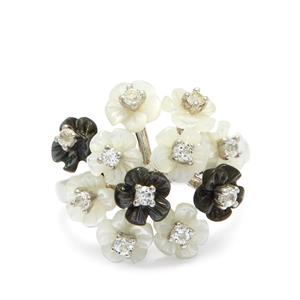Mother of Pearl, Black Mother of Pearl & White Topaz Sterling Silver Ring (6 MM)