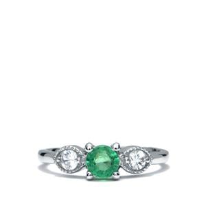 Ethiopian Emerald & White Zircon Sterling Silver Ring ATGW 0.79cts