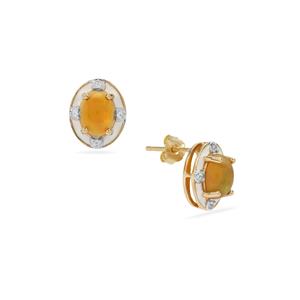 Ethiopian Dark Opal & White Zircon 9K Gold Earrings ATGW 1ct